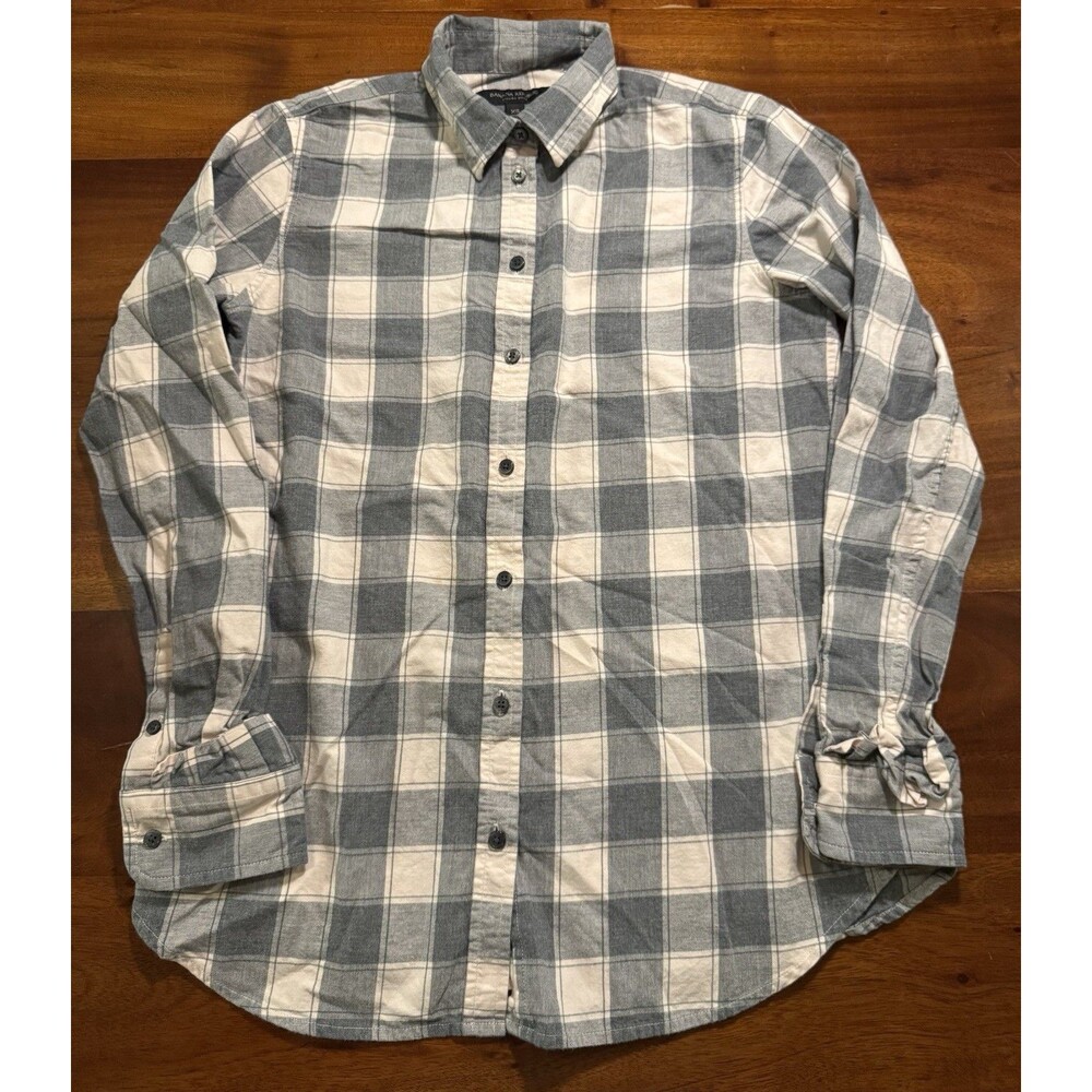 Banana Republic Dillon Flannel Shirt Womens Pink Blush Gray Buffalo Plaid Sz XS